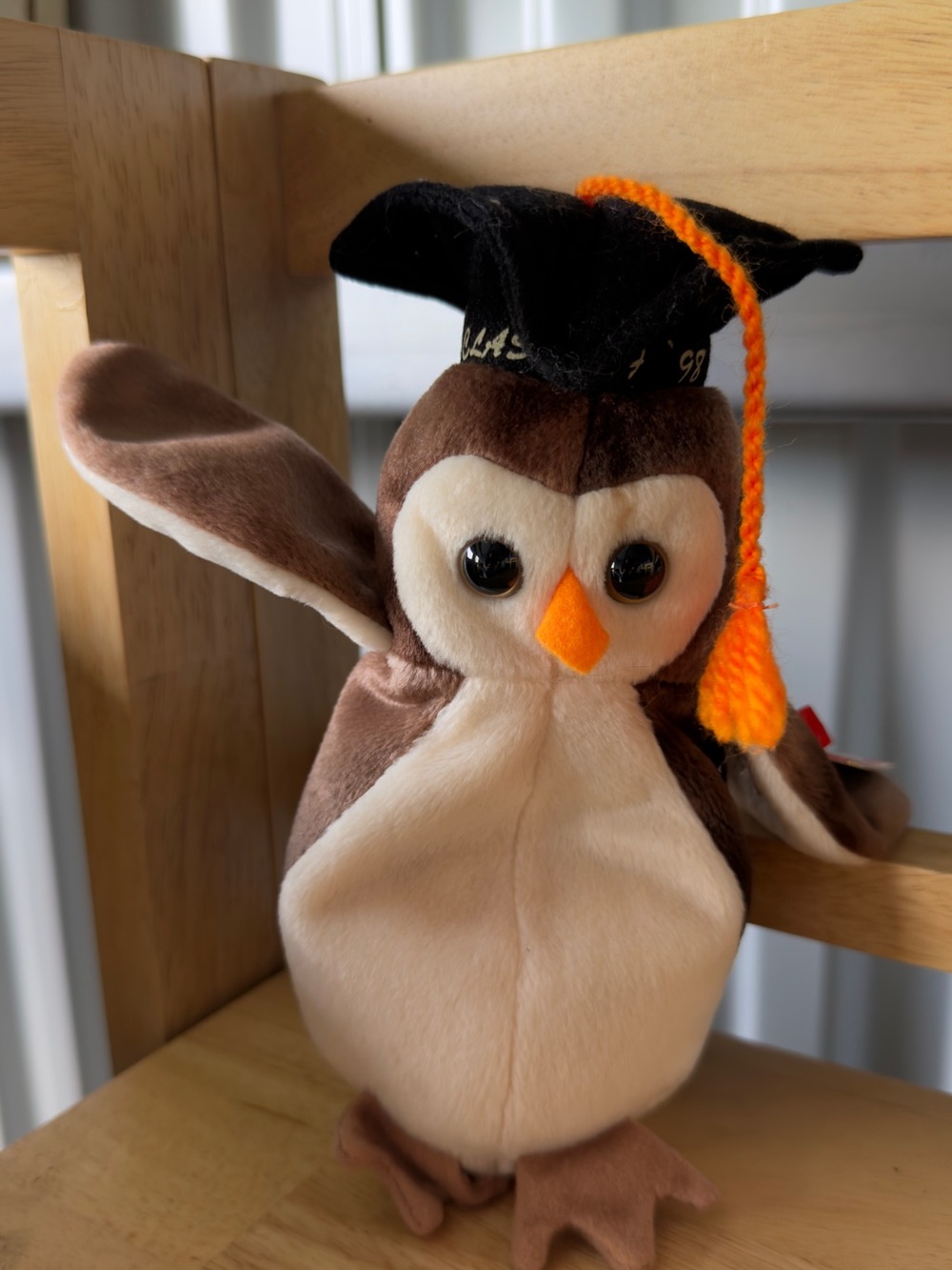 Ty Beanie Babies Wise Owl Class of 98 Brown Ivory 7" Beanbag Plush 1998